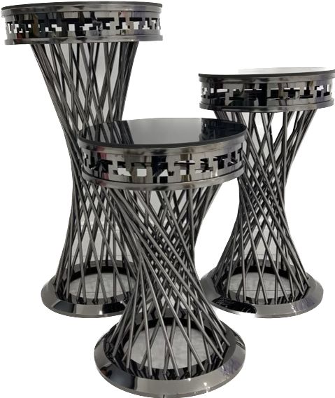 3 piece Round Black Swirl Pedestal Set